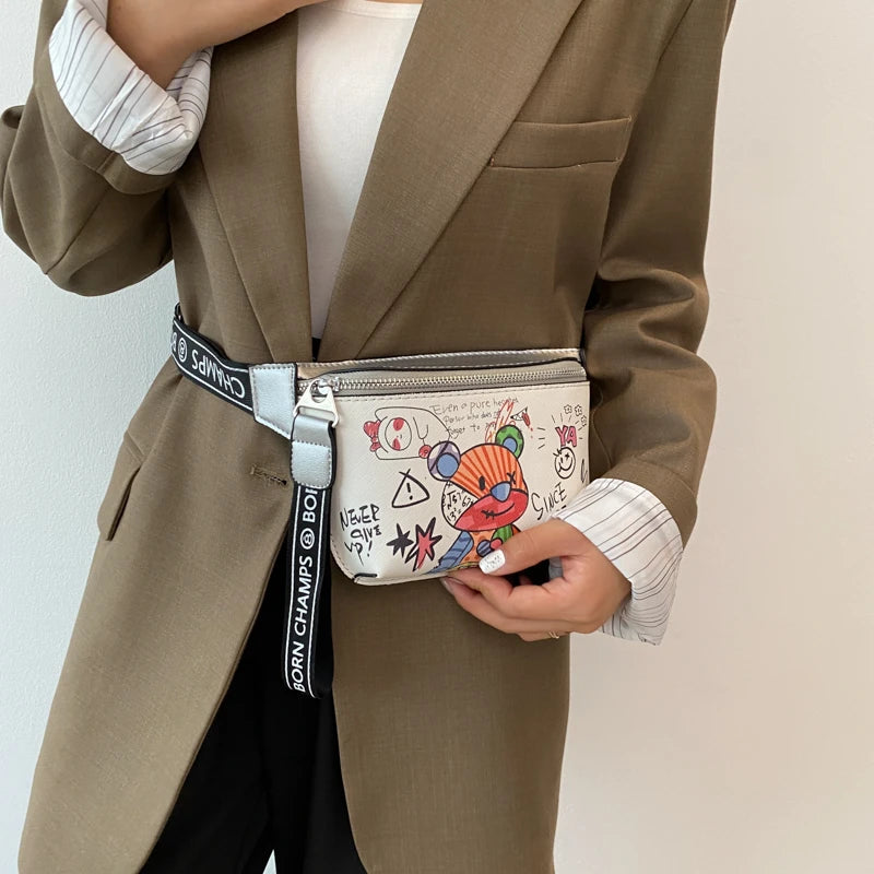 Funny Bear Waist Bag for Women, Banana Chest Bag Handbag and Purse