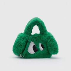 Cartoon Eyes Women Clutch Purse Handbags Winter Ladies Plush Tote Shoulder Bag