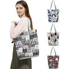 Floral Cat Grocery Tote Eco Storage Handbag