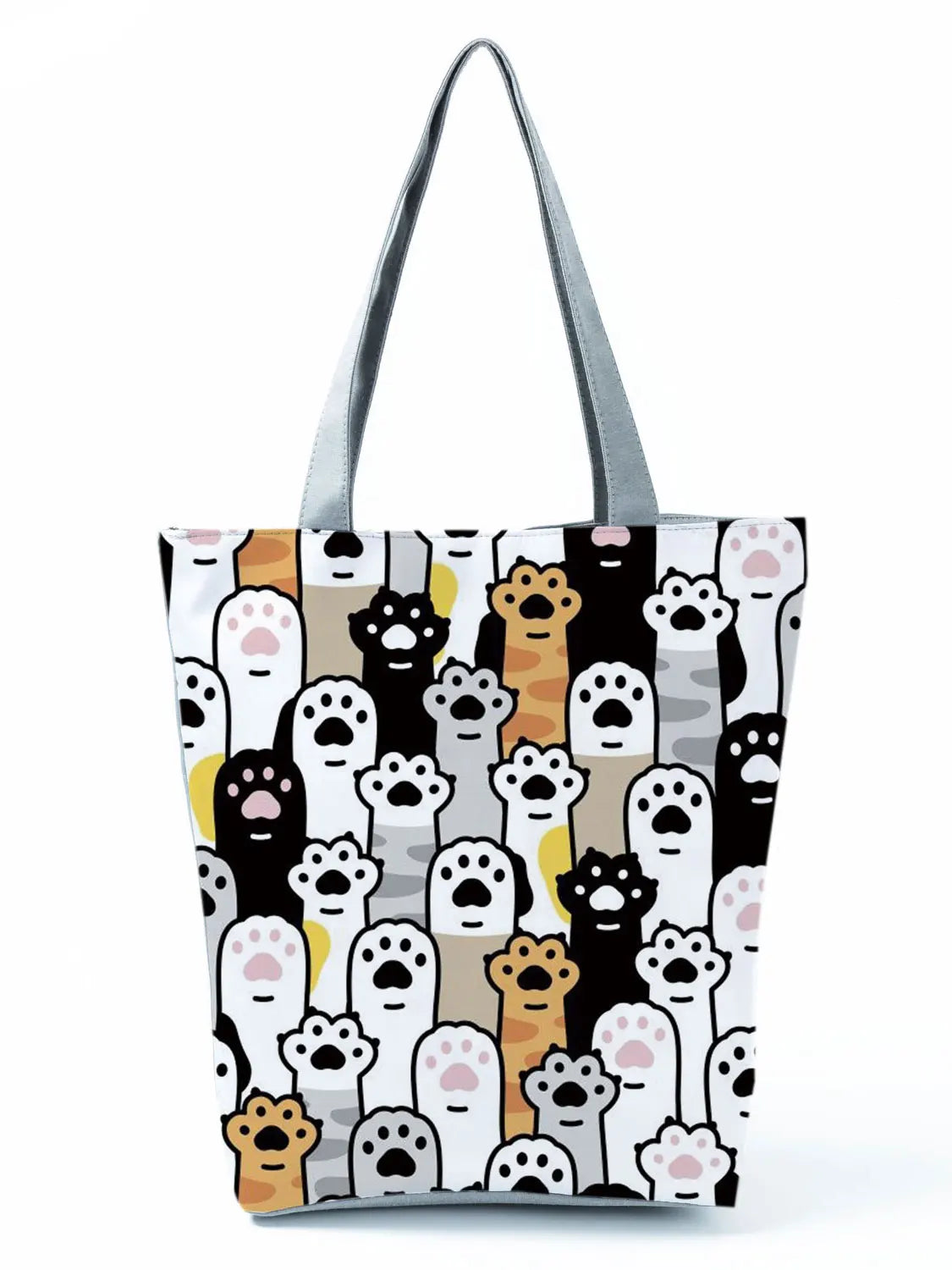 Floral Cat Print Women Shopping Bag Polyester Shoulder Bag