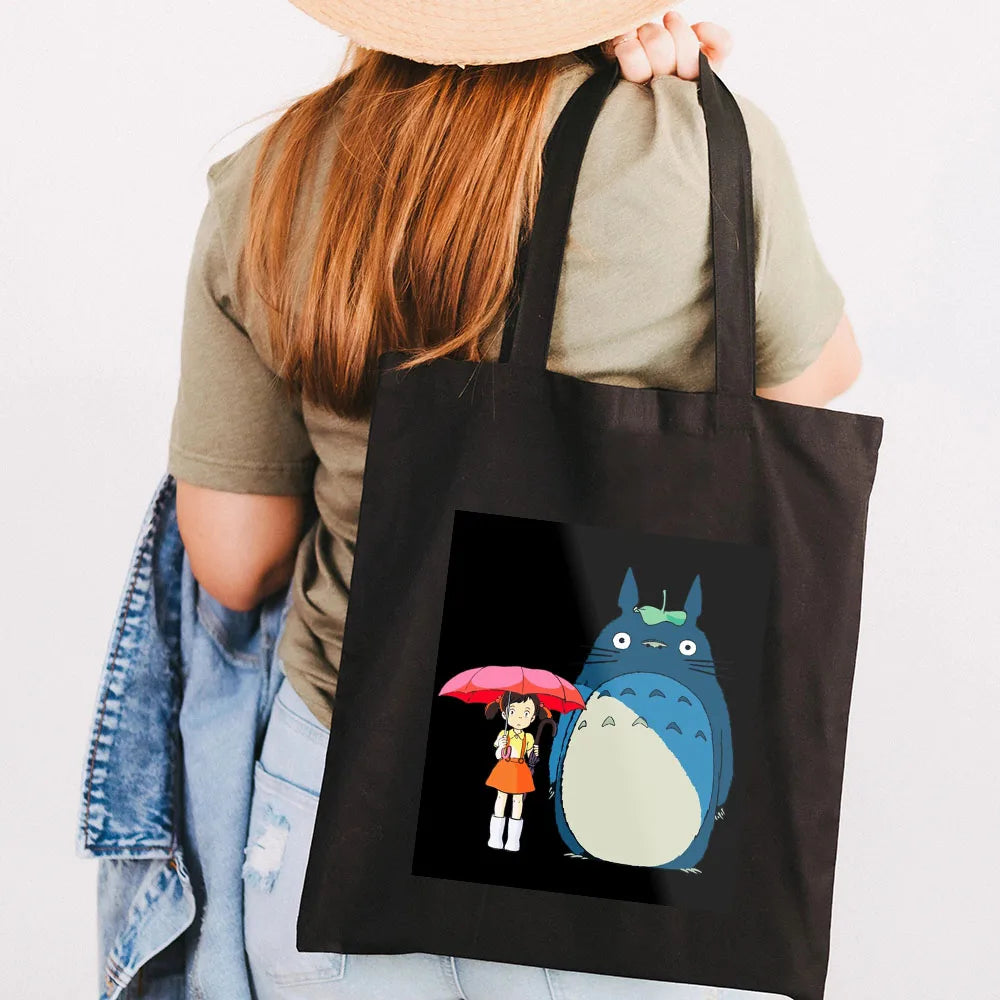 Totoro Girl Anime Manga Reusable Shopping Bag Women Canvas Tote Bags