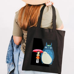 Totoro Girl Anime Manga Reusable Shopping Bag Women Canvas Tote Bags