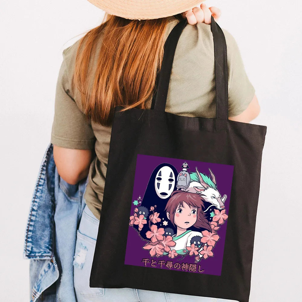 Totoro Girl Anime Manga Reusable Shopping Bag Women Canvas Tote Bags