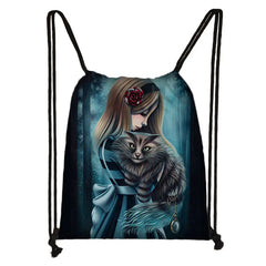 Gothic Girls Drawstring Backpack Women Canvas Bag