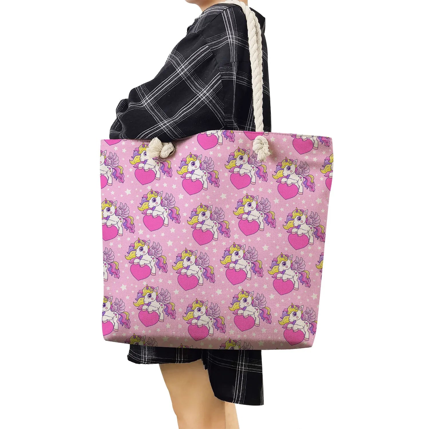 Unicorn Print Shoulder Bag High Capacity Travel Tote Beach Shopping Bag