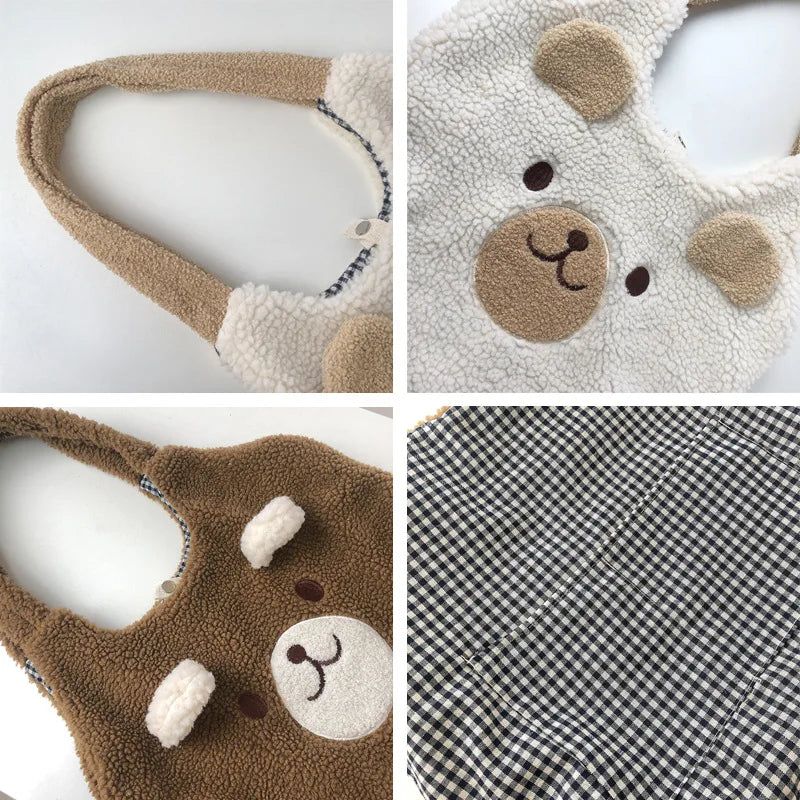 Cartoon Lamb Wool Tote Bag Large Capacity Handbags for Women Ladies