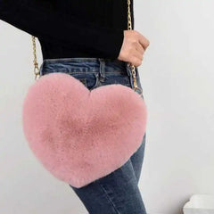 Loving Heart Plush Chain Shoulder Bag for Women Girls