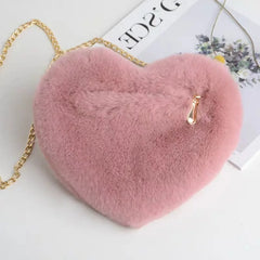 Loving Heart Plush Chain Shoulder Bag for Women Girls
