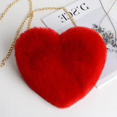 Loving Heart Plush Chain Shoulder Bag for Women Girls