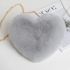 Loving Heart Plush Chain Shoulder Bag for Women Girls