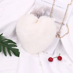 Loving Heart Plush Chain Shoulder Bag for Women Girls