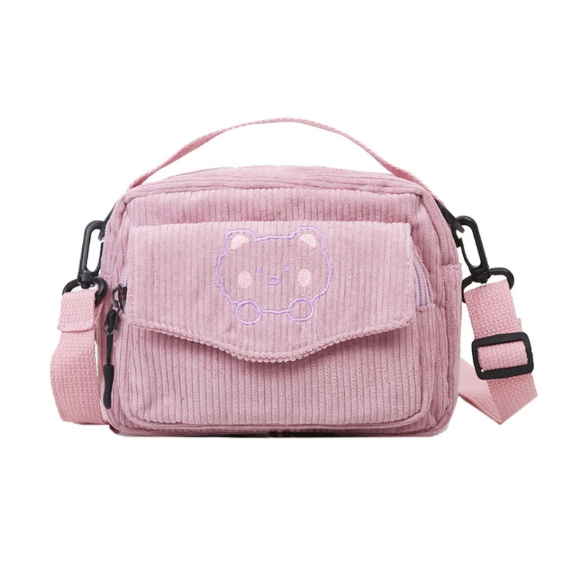 Cartoon Messenger Tote Bag Corduroy Bear Student Shoulder Bag