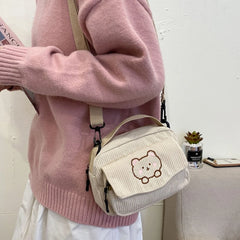 Cartoon Messenger Tote Bag Corduroy Bear Student Shoulder Bag