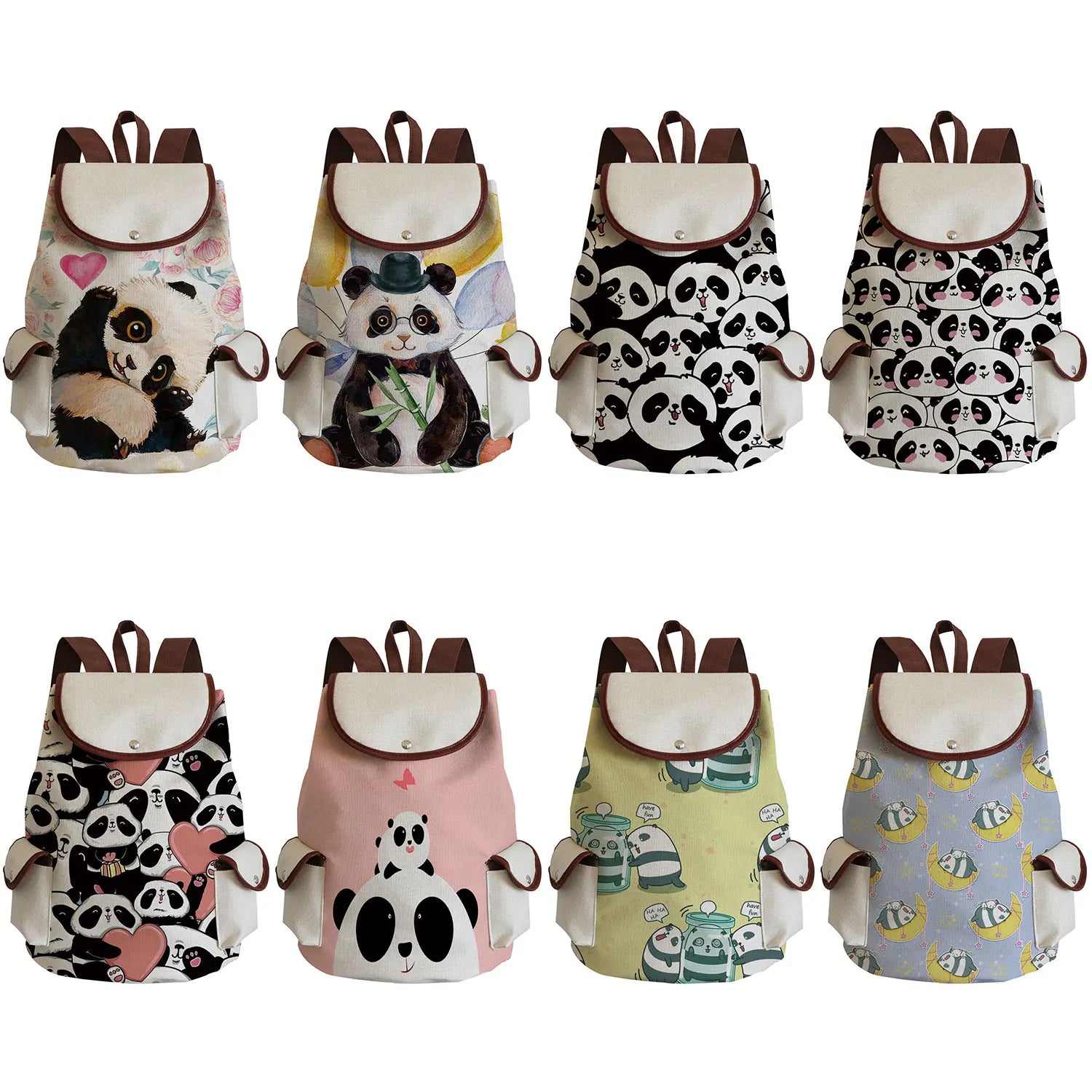 Cartoon Panda Print Backpack High Capacity Women Backpack