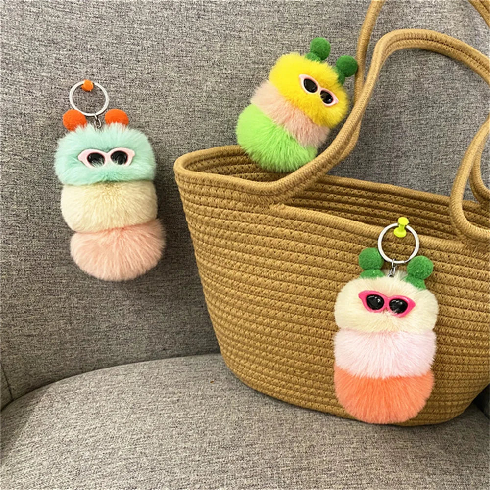 Plush Caterpillar Keychain Bag Ornaments Keyring Trinket Holder Gift