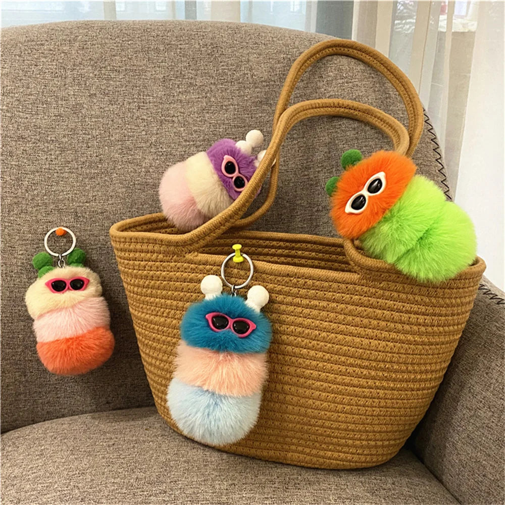 Plush Caterpillar Keychain Bag Ornaments Keyring Trinket Holder Gift