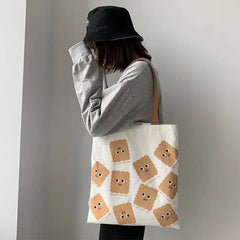 Cartoon Print Casual Handbag Tote Bag Women Canvas Shoulder Bag