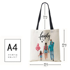 Cute Cartoon Mama Print Linen Tote Bag Reusable Shoulder Bags