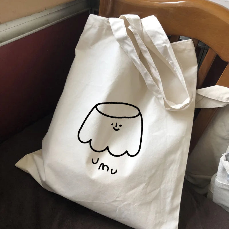 Cartoon Women Canvas Handbags Large Shoulder Bags Female Eco Reusable Shopping B