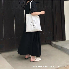 Cartoon Women Canvas Handbags Large Shoulder Bags Female Eco Reusable Shopping B