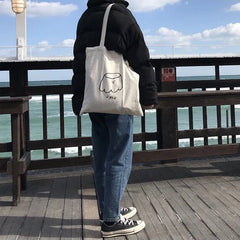 Cartoon Women Canvas Handbags Large Shoulder Bags Female Eco Reusable Shopping B