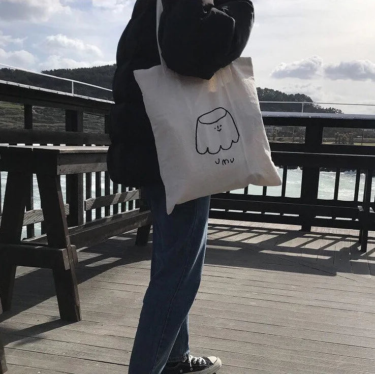 Cartoon Women Canvas Handbags Large Shoulder Bags Female Eco Reusable Shopping B