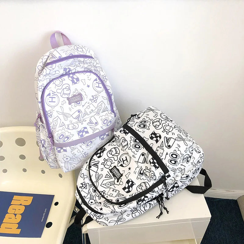 Cartoons Graffiti College School Bag Backpacks For Women Book Packbags