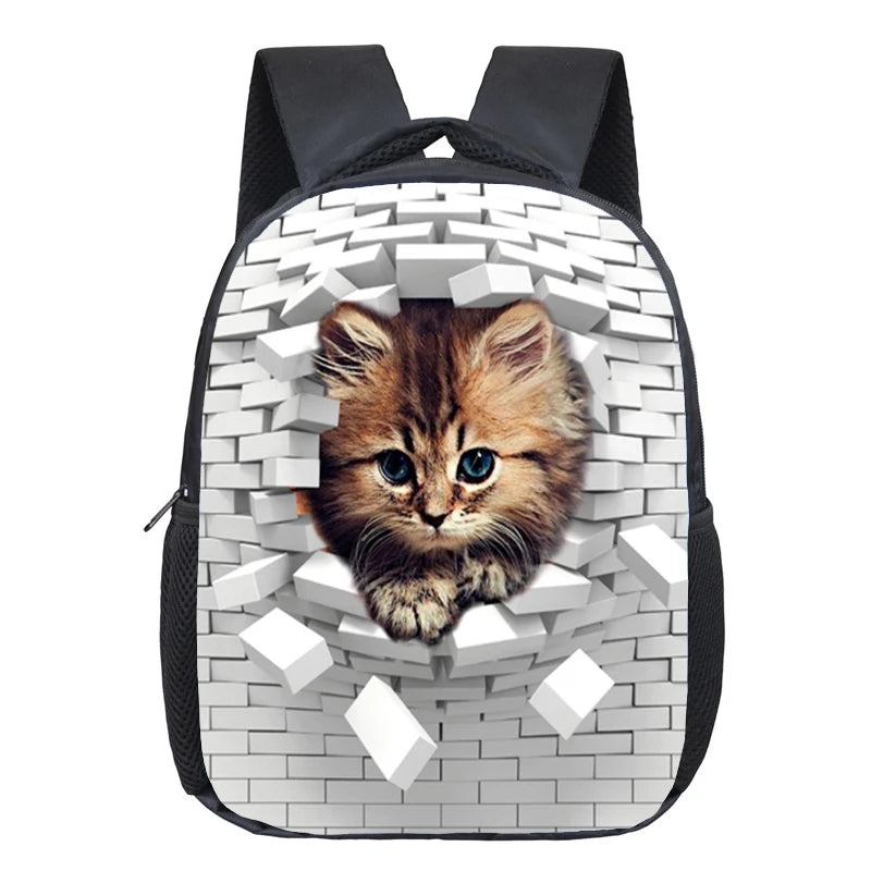 Cat 12 Inch Kindergarten School bag Student Backpack Kids Bagpack Childs Funny