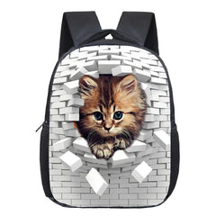 Cat 12 Inch Kindergarten School bag Student Backpack Kids Bagpack Childs Funny