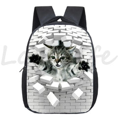 Cat 12 Inch Kindergarten School bag Student Backpack Kids Bagpack Childs Funny
