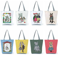 Cat Creen Women's Casual Tote Cartoon Animation Eco Friendly Shopping Bag