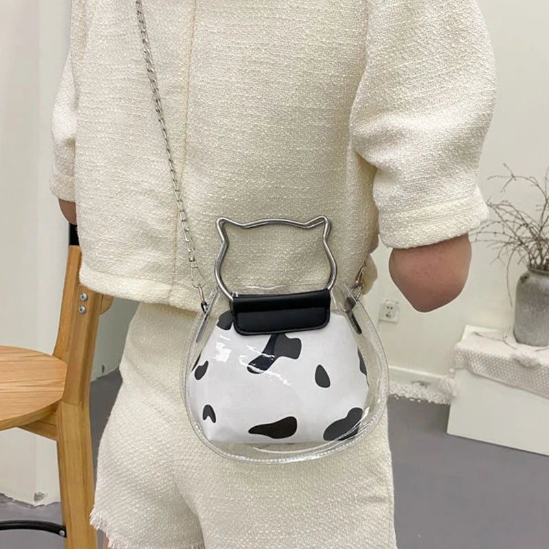 Cat Ear Metal Handle Tote Bag Transparent Jelly Handbag Chain Shoulder Crossbody