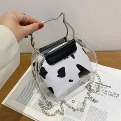 Cat Ear Metal Handle Tote Bag Transparent Jelly Handbag Chain Shoulder Crossbody