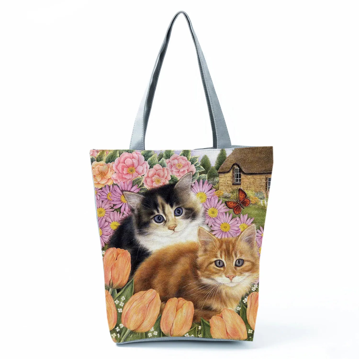 Cat Flower Painting Print Tote Bag For Women - Christmas Handbag
