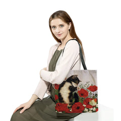 Cat Flower Painting Print Tote Bag Women Handbag Large Shoulder Bag