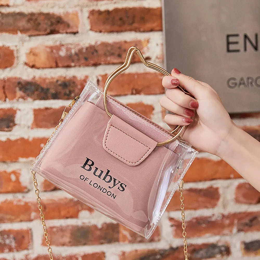 Cat PVC Transparent Shoulder Bag For Women Small Mini Female Shopping Handbag