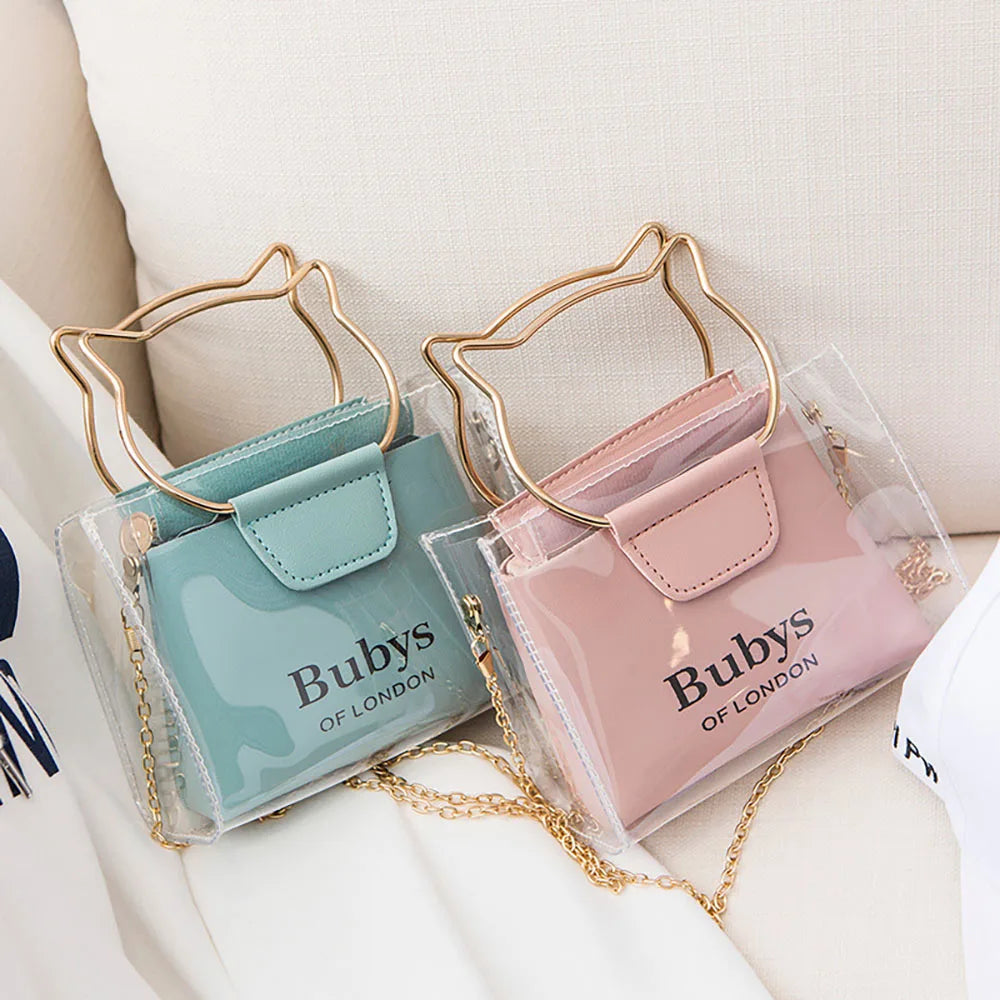 Cat PVC Transparent Shoulder Bag For Women Small Mini Female Shopping Handbag