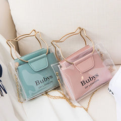 Cat PVC Transparent Shoulder Bag For Women Small Mini Female Shopping Handbag