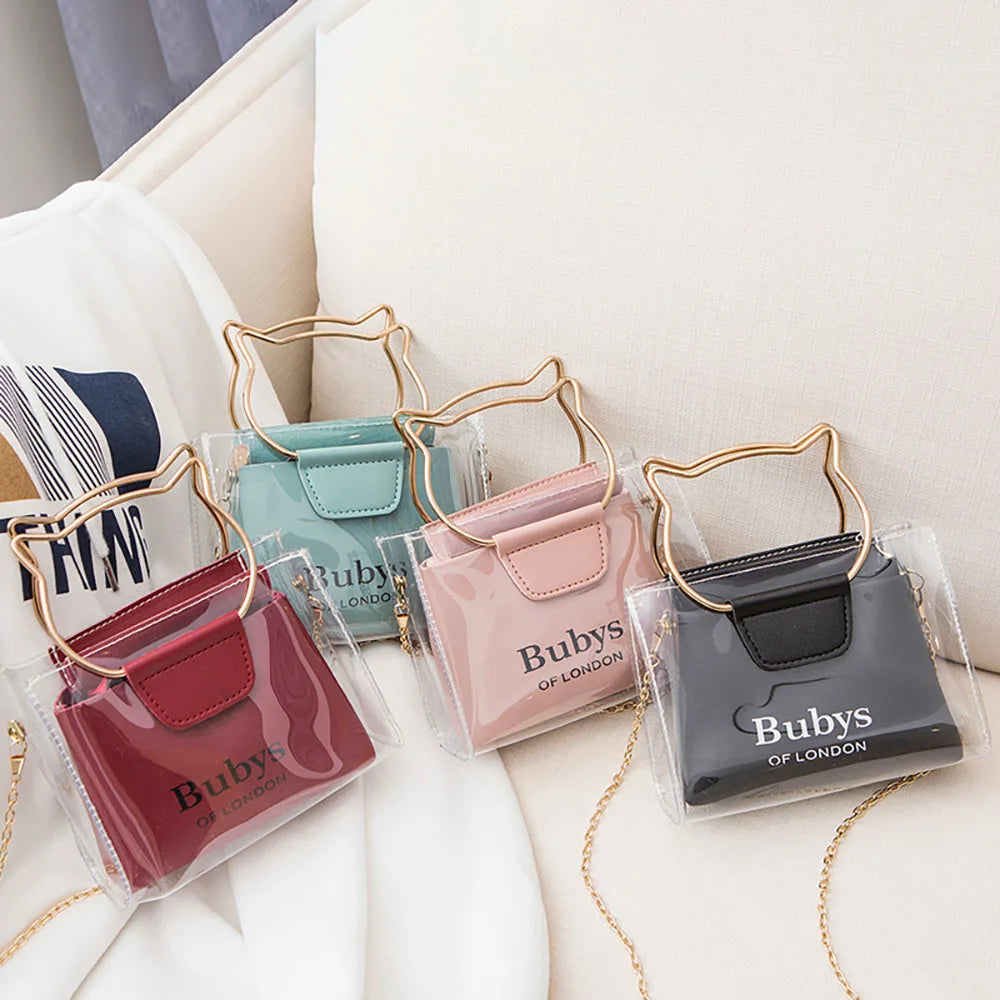 Cat PVC Transparent Shoulder Bag For Women Small Mini Female Shopping Handbag
