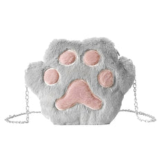 Plush Cat Paw Shoulder Bag for Women Sweet Casual Crossbody Handbag