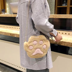 Plush Cat Paw Shoulder Bag for Women Sweet Casual Crossbody Handbag