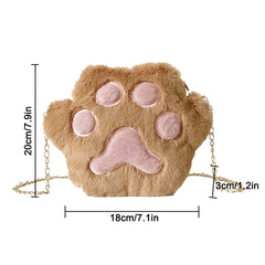 Plush Cat Paw Shoulder Bag for Women Sweet Casual Crossbody Handbag