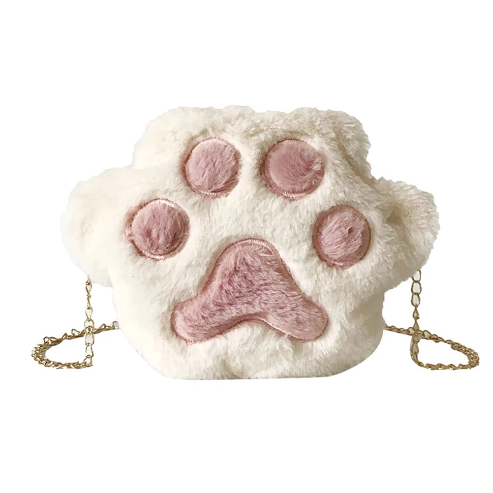 Plush Cat Paw Shoulder Bag for Women Sweet Casual Crossbody Handbag