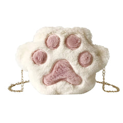 Plush Cat Paw Shoulder Bag for Women Sweet Casual Crossbody Handbag