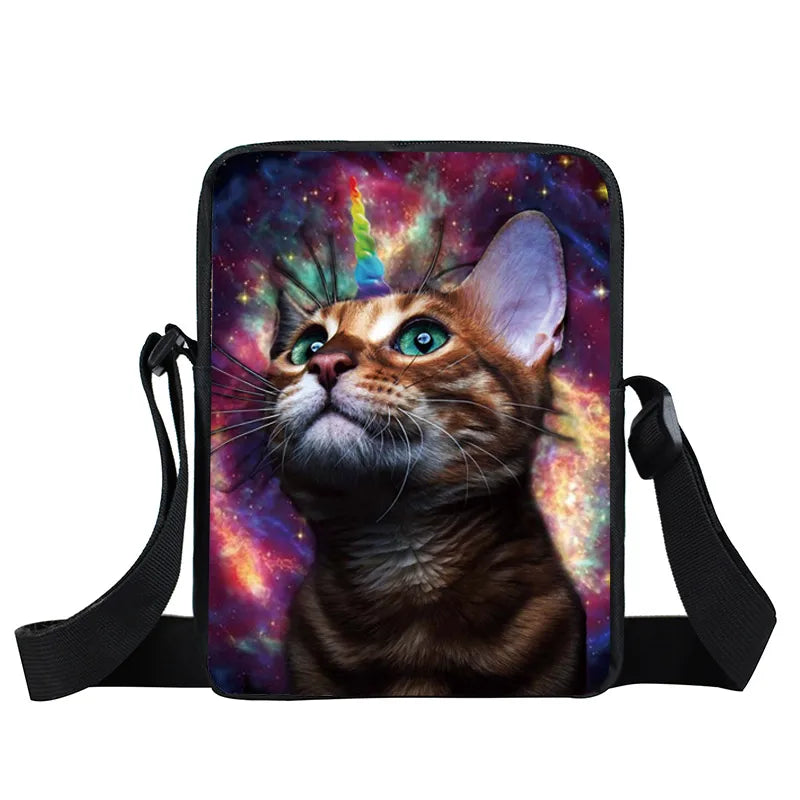 Cat Print Messenger Bag Women Handbag Girl Travel Storage Bags Lady Shoulder Bag