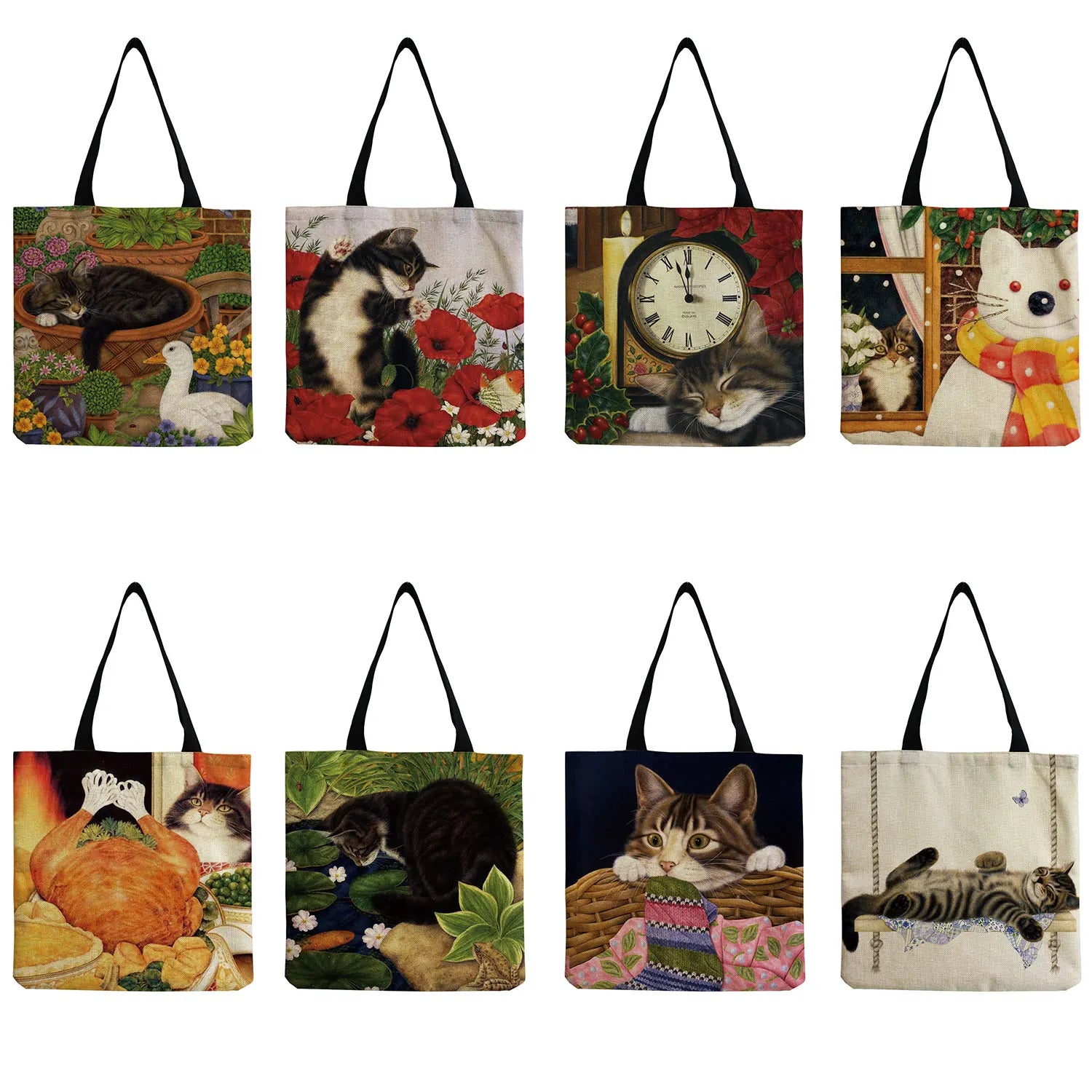 Cat Print Shopping Tote Bag for Women Eco Reusable Handbags