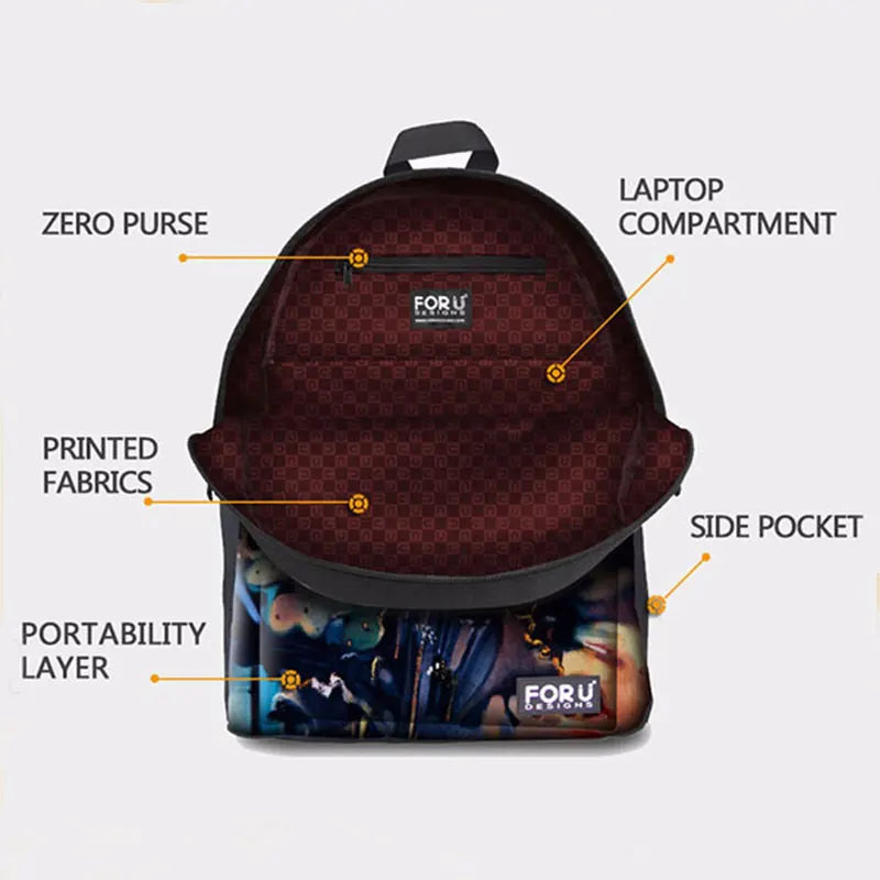 Cat Printed School Bags Girls Boys Animal Backpack Teenagers