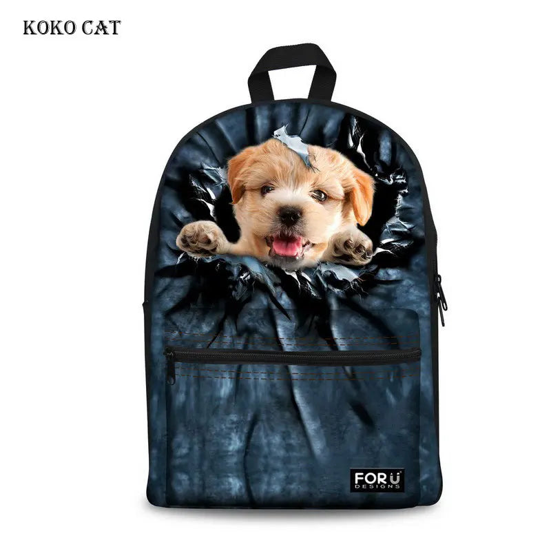 Cat Printed School Bags Girls Boys Animal Backpack Teenagers
