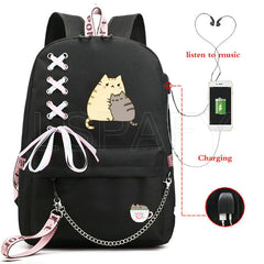 Cat School Bags For Girls Women Backpack School Bags USB Charging