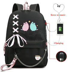 Cat School Bags For Girls Women Backpack School Bags USB Charging